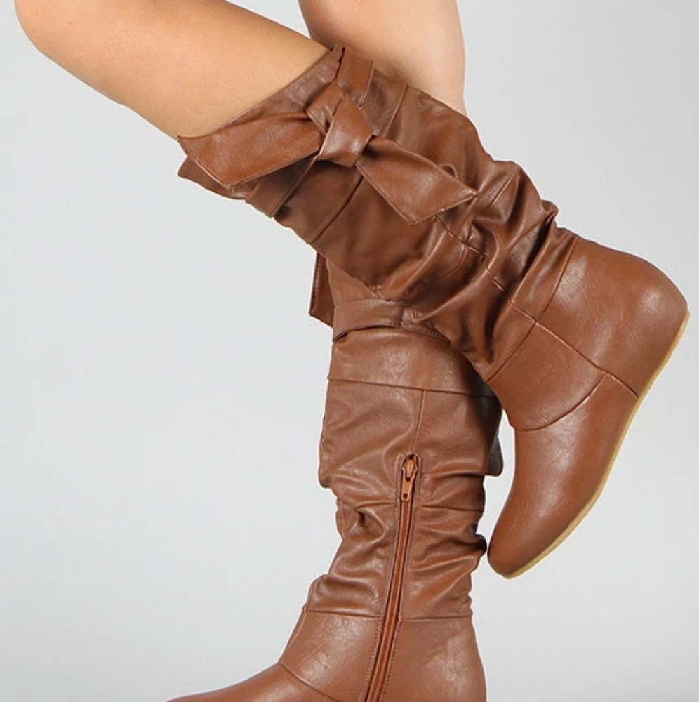 Wild Diva Tan Knee Slouchy Bow boots